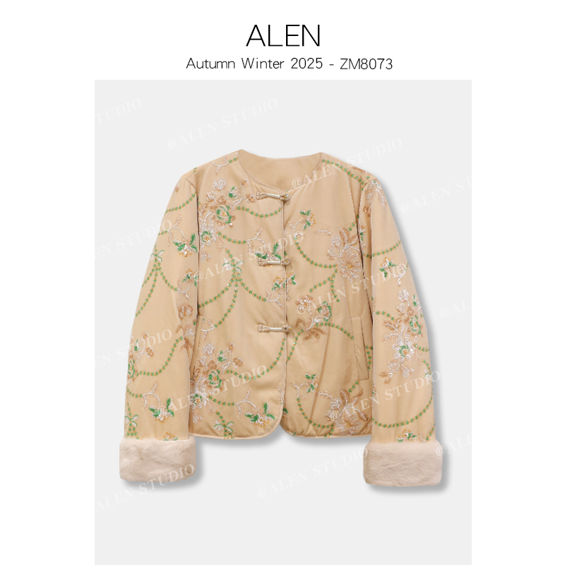 【Alen女装店】新中式国风重工圆领刺绣棉外套ZM8073