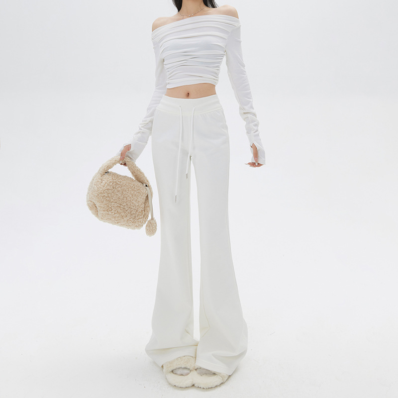 美式运动瑜伽裤女2025年秋冬新款加绒微喇休闲裤高腰显瘦白色卫裤