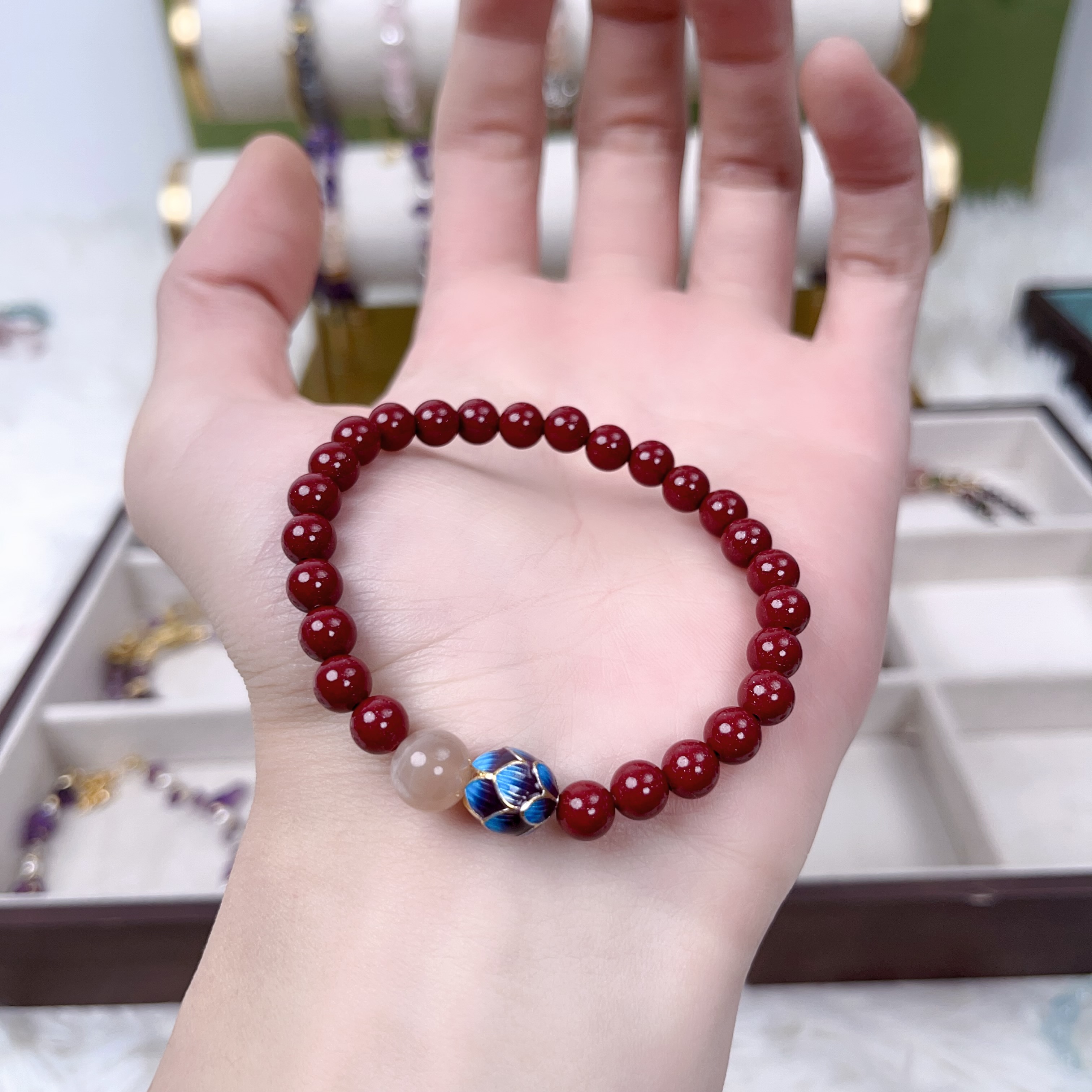 天然水晶朱砂手串链TFK039