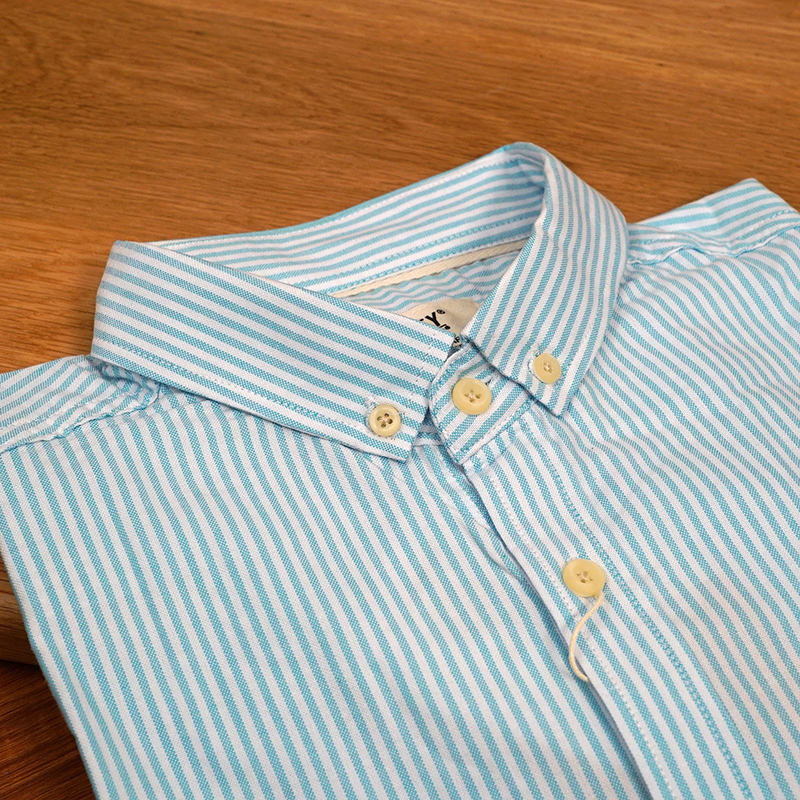 巴司司衬衫薄荷绿条长袖男衬衫衬衫纯棉翻领竖条纹衬衣158