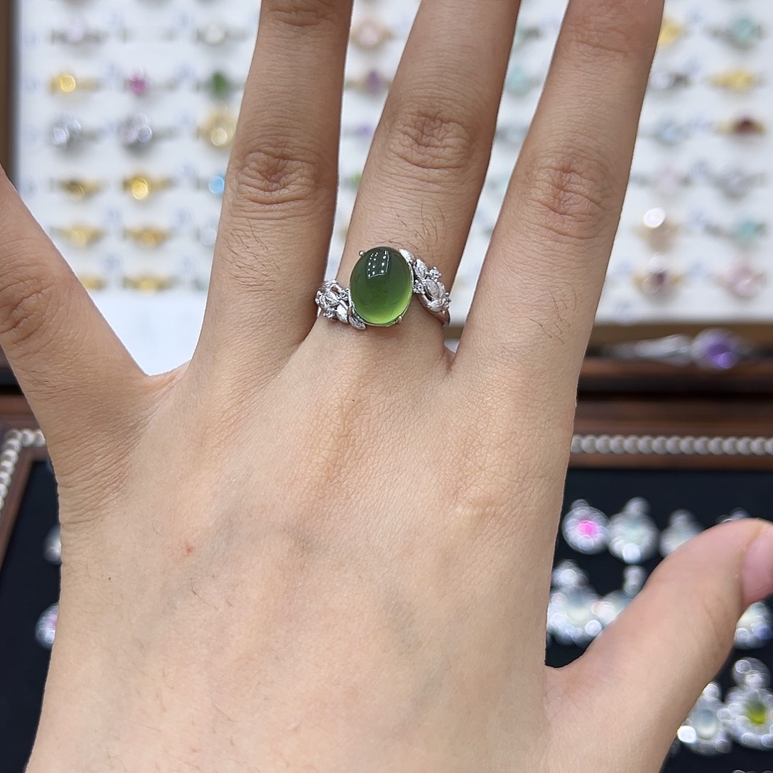 青***片蛇纹石玉银S925镶嵌手链