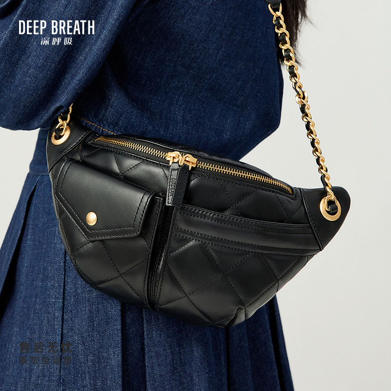 DEEP BREATH深呼吸女包牛皮菱格腰包胸包斜挎包单肩包AB10279