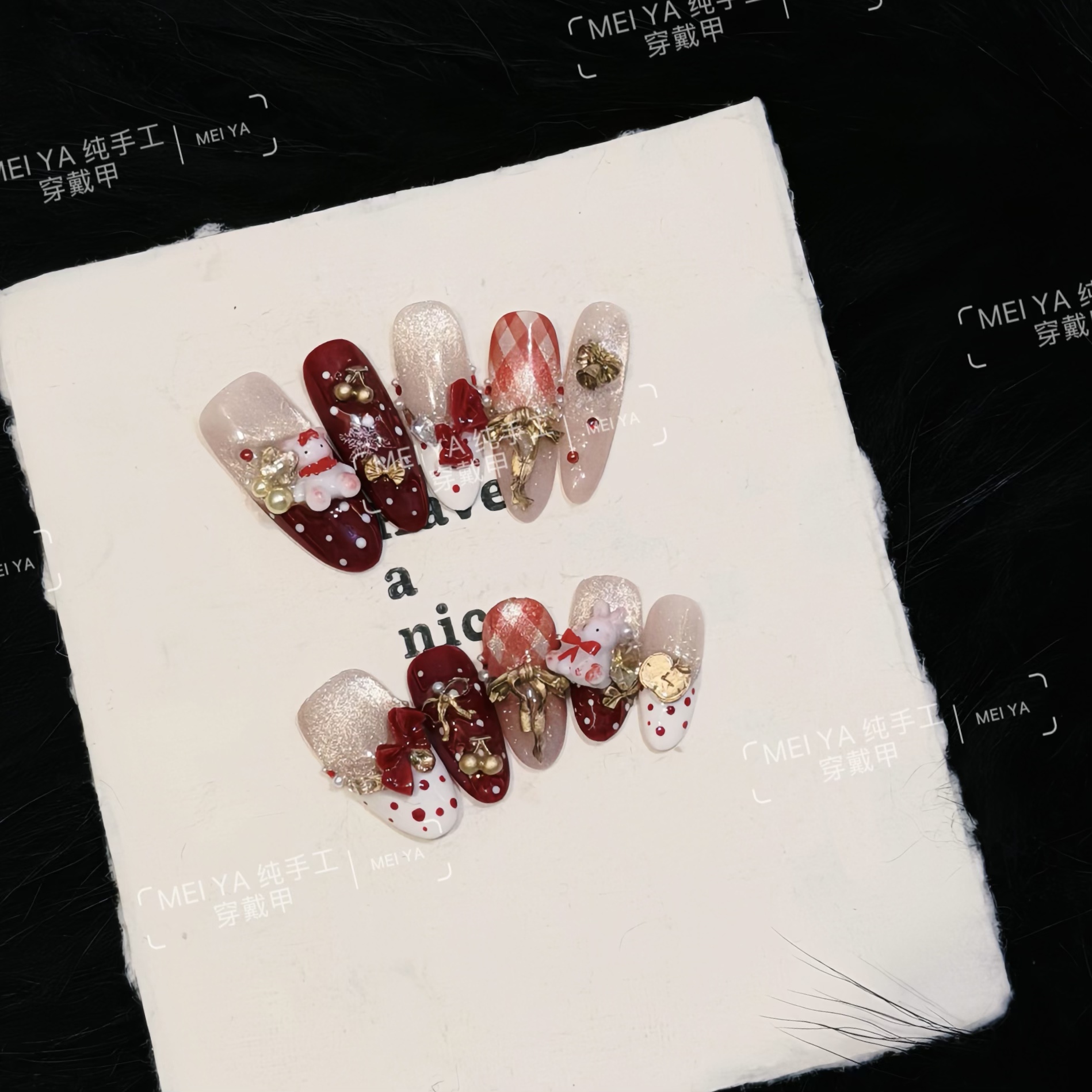【招财许愿树】2025圣诞节短中长款纯手工穿戴甲手绘秋冬美甲