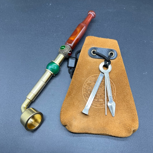 21公分黄铜烟斗适合旱烟烟丝使用886+888