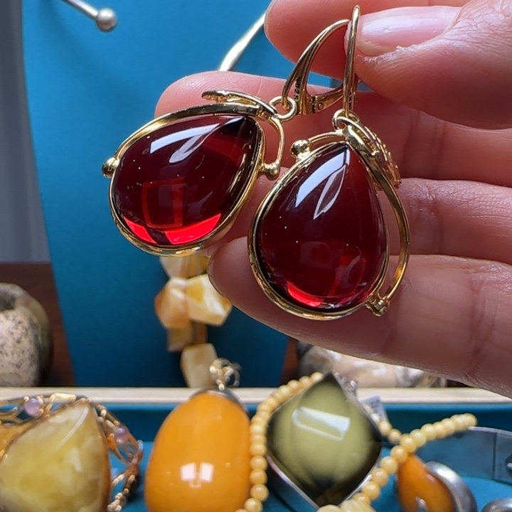 琥珀未镶嵌耳饰波兰设计款琥珀蜜蜡