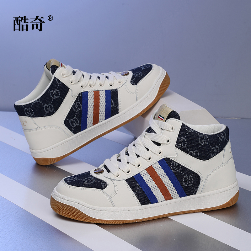 高帮牛仔蓝四季定制百搭时尚休闲复古真皮男女情侣款港风潮流板鞋