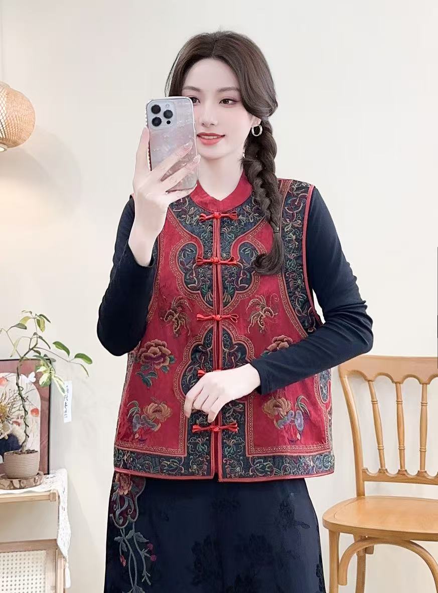 2815新款  国风绣花马甲时尚百搭女士中式中国风