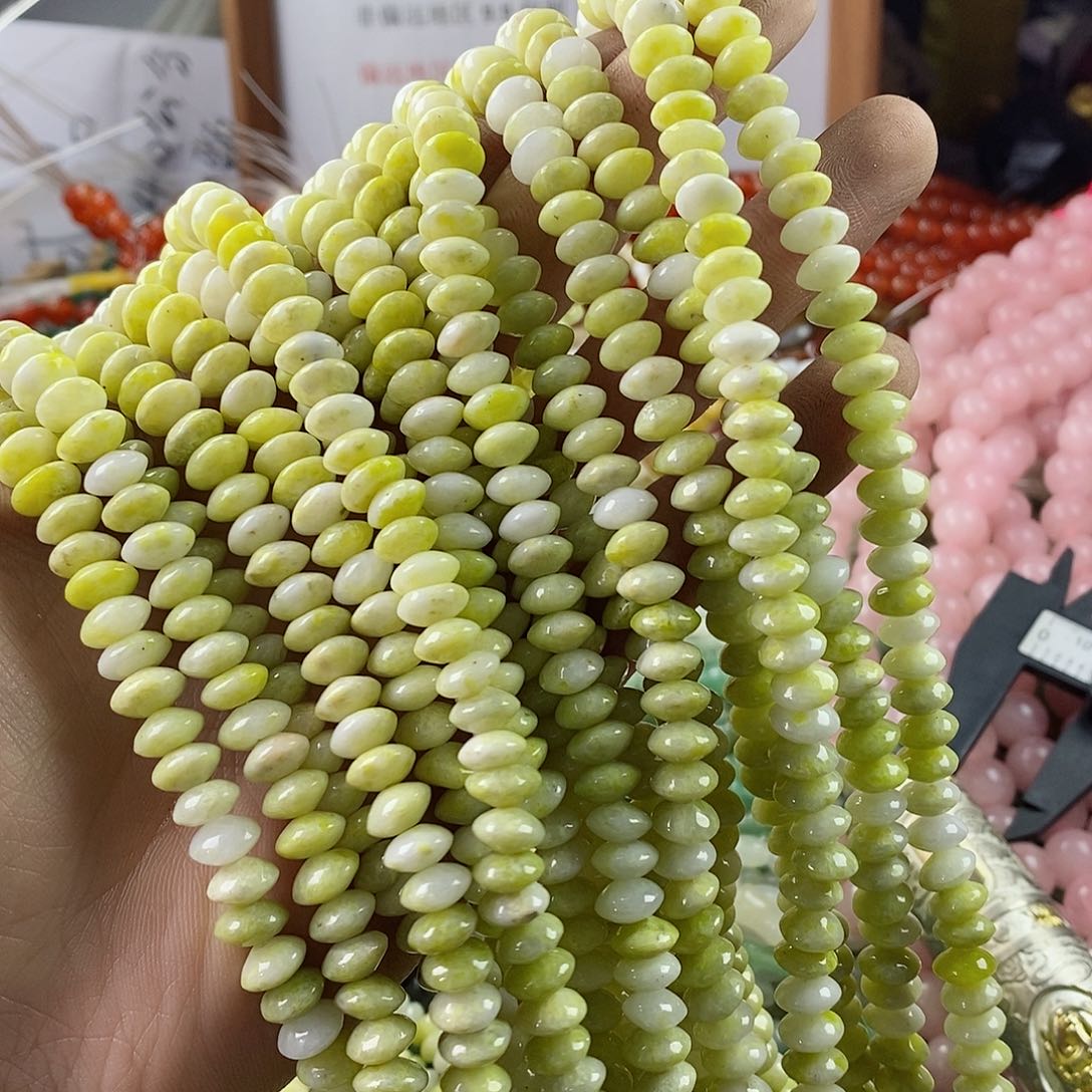 玛瑙/玉髓珠宝半成品合金一条天然8mm菜花玉算盘珠