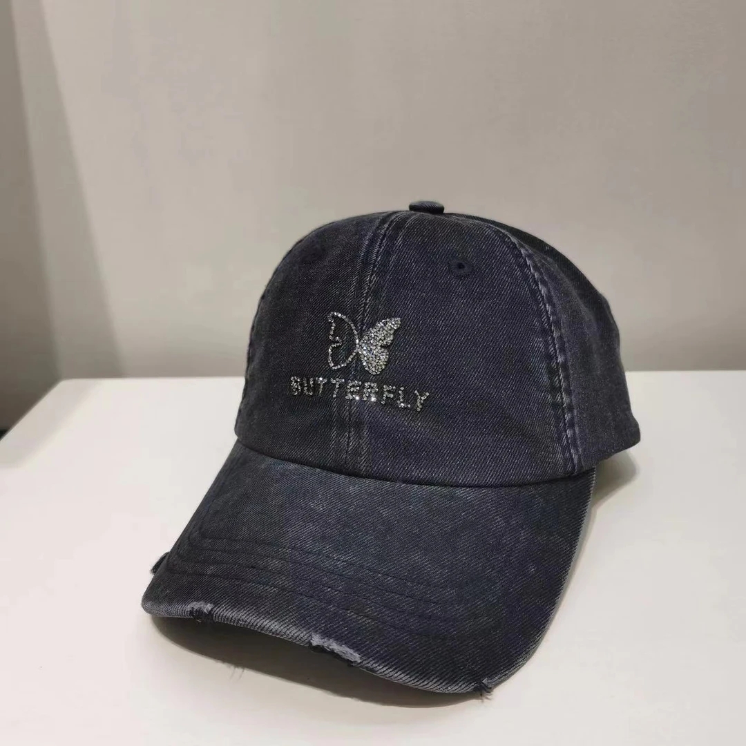 珍首百货新款牛仔蝴蝶字母磨边棒球帽B333