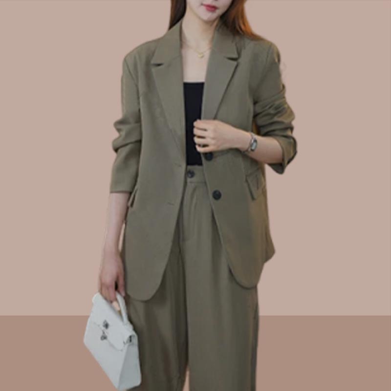 宽松西装外套搭配直筒长裤西服裤子两件套女2025春季搭配时尚套装
