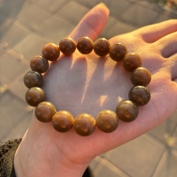 和田玉且末红糖圆珠单圈手串12mm男士文玩女生静心盘玩