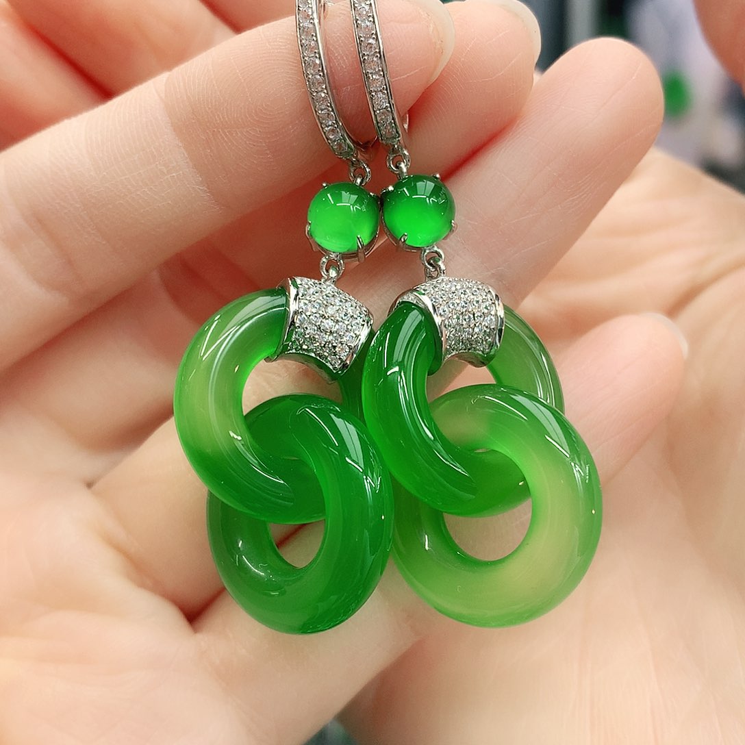 银S925镶嵌耳坠玛瑙/玉髓