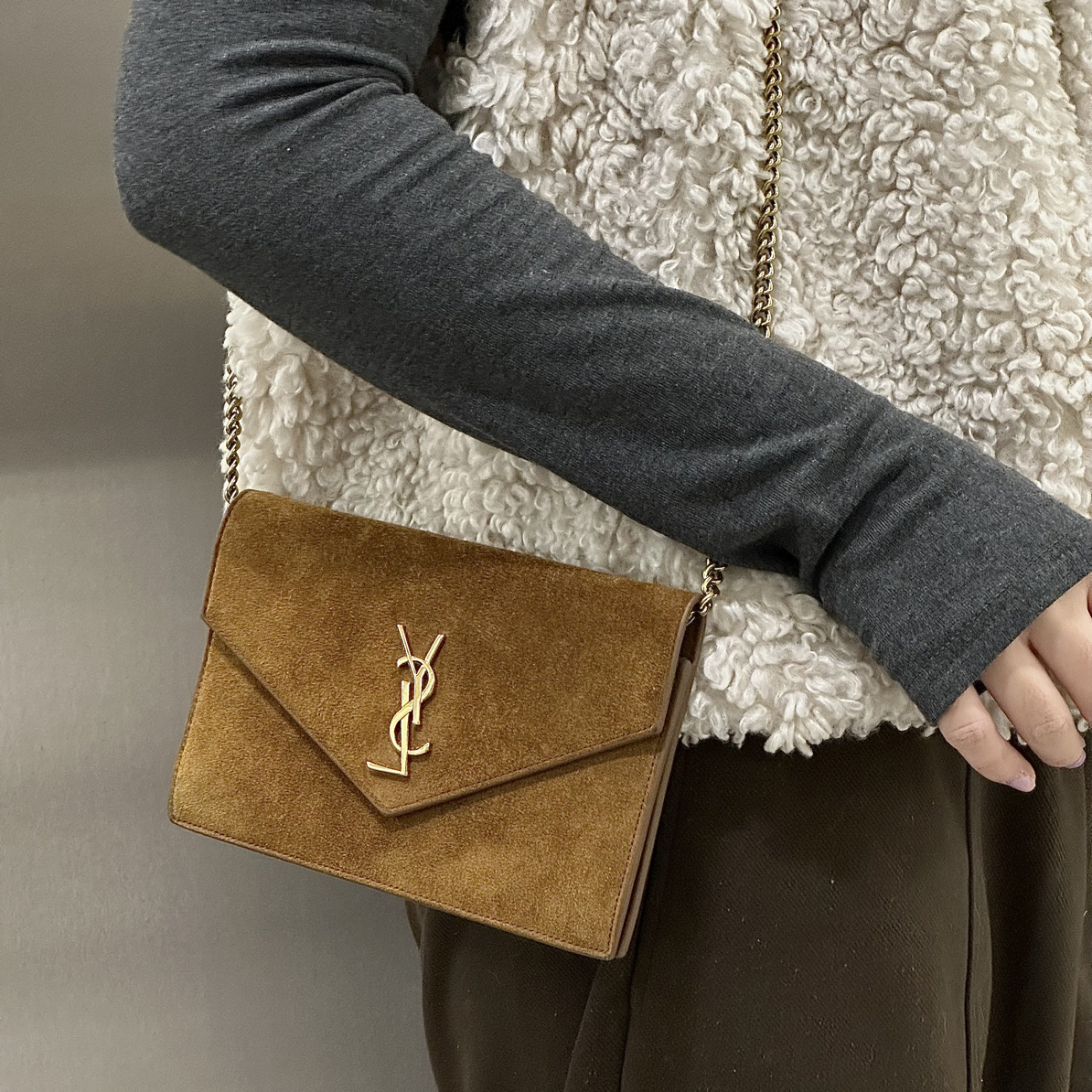 99新 YSL/圣罗兰 驼棕色woc单肩斜挎包