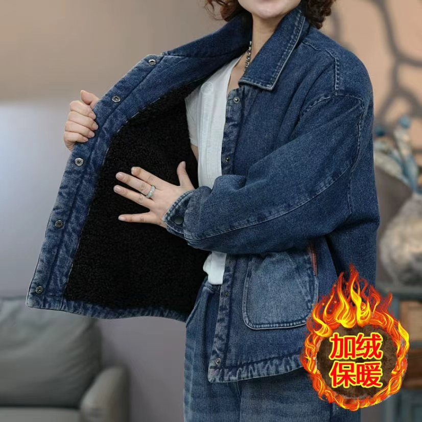 8949 蓝牛仔棉衣加绒加厚冬季新款棉服外套宽松时尚洋气