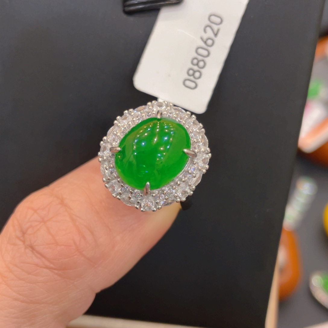 翡翠银S925镶嵌颈饰戒指