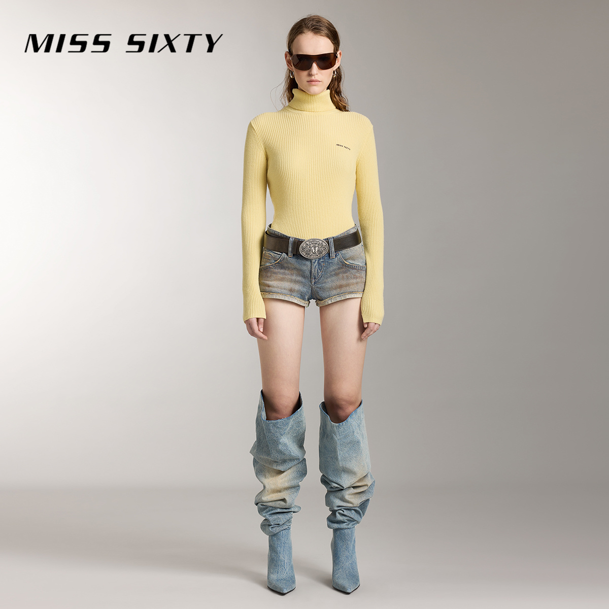 【贤哥专属】Miss Sixty秋季新款针织衫女高领开衩绵羊毛衣