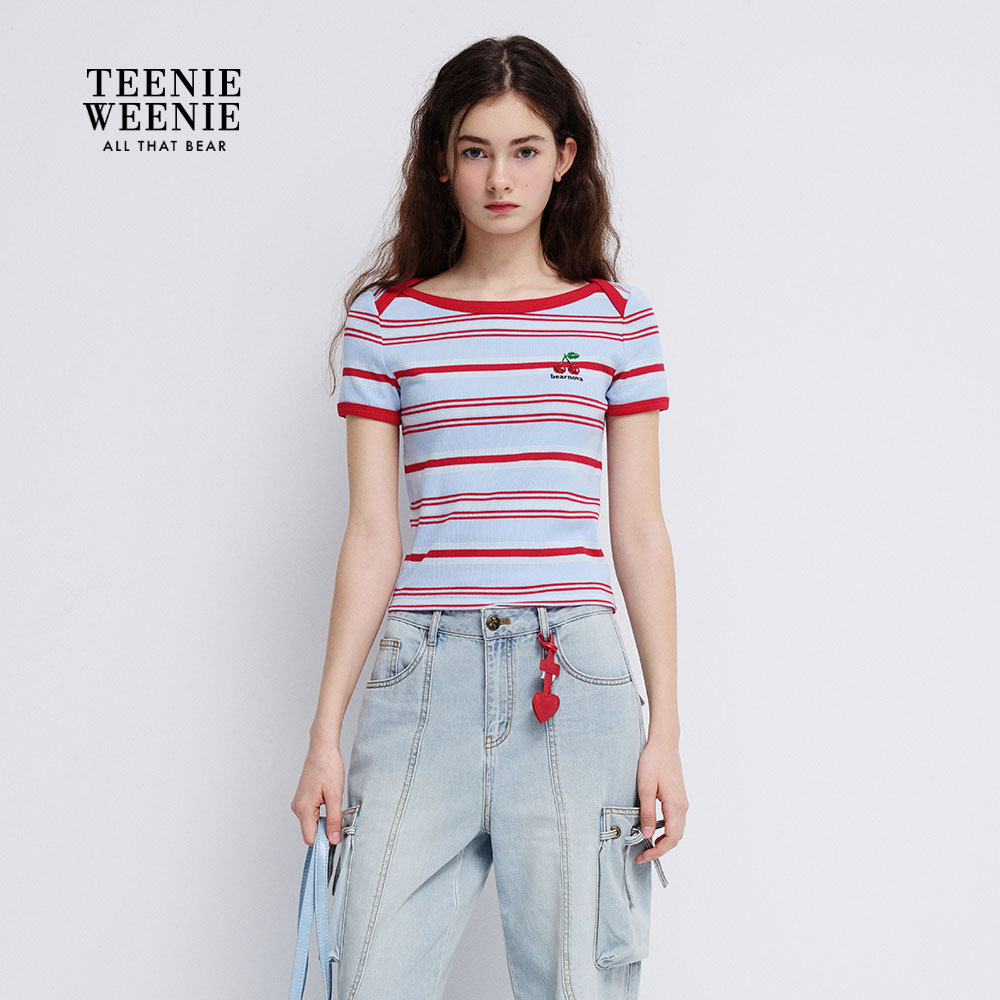 TEENIEWEENIE bearnova26夏新款女装条纹撞色T恤YTRW2625L5B
