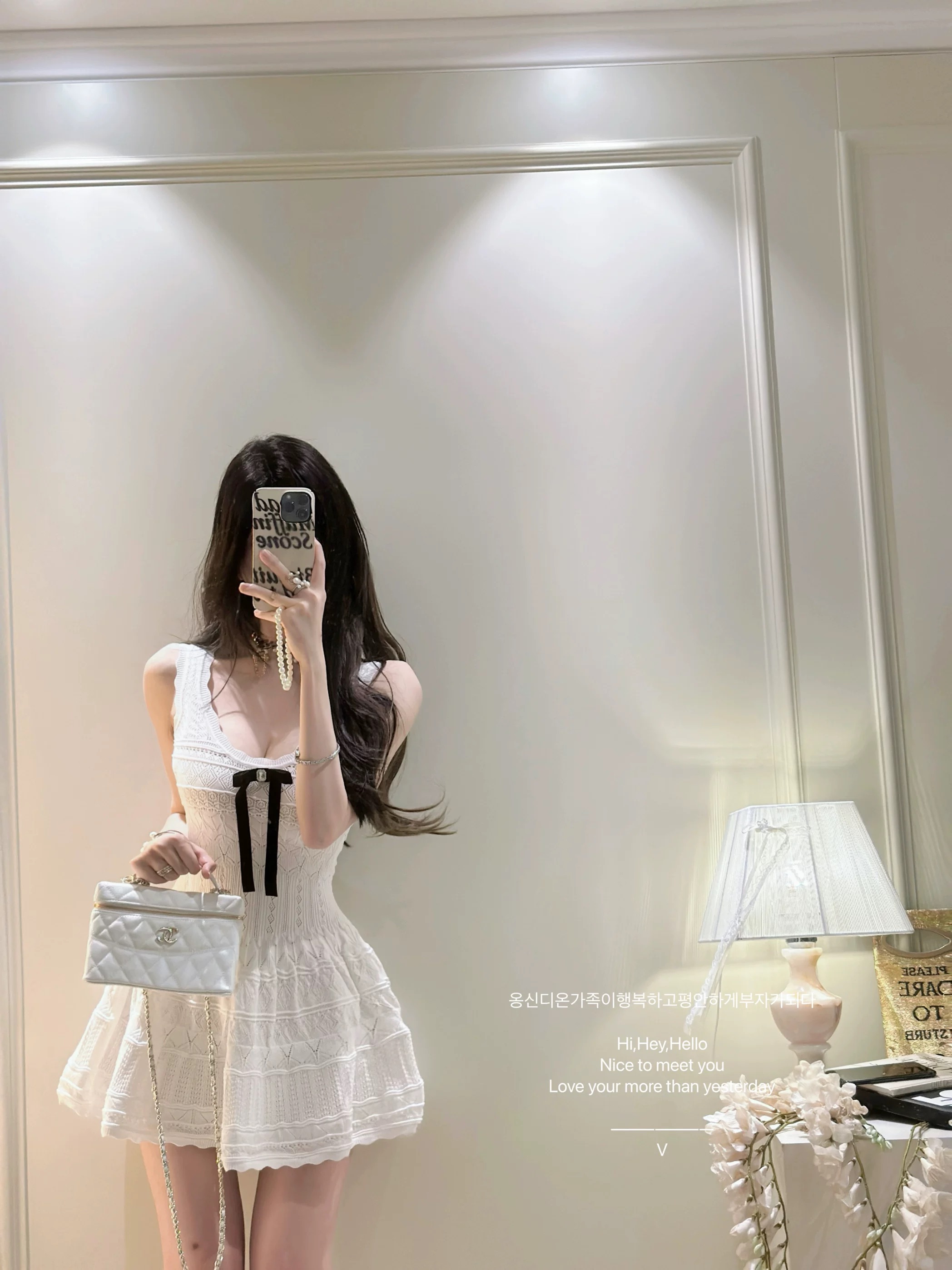 2025白色吊带连衣裙夏季精致千金蝴蝶结钩花镂空针织背心裙