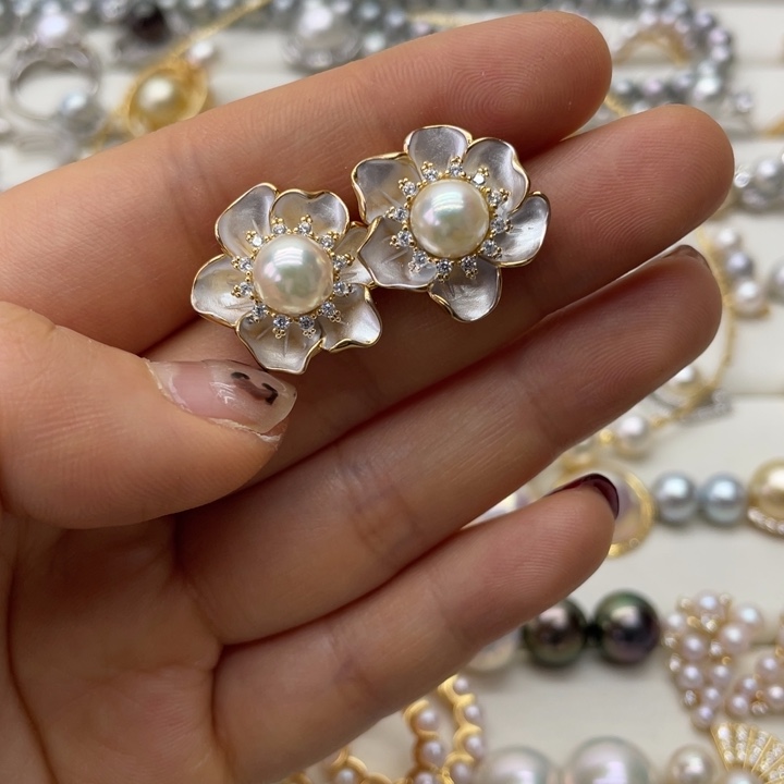 海水珍珠耳饰银S925镶嵌