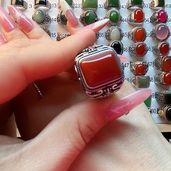 玛瑙/玉髓戒指银S925镶嵌