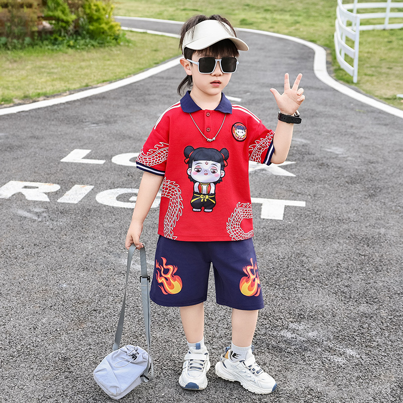 哪吒男童夏季套装2025新款儿童时尚POLO衫男孩休闲潮流帅气衣服