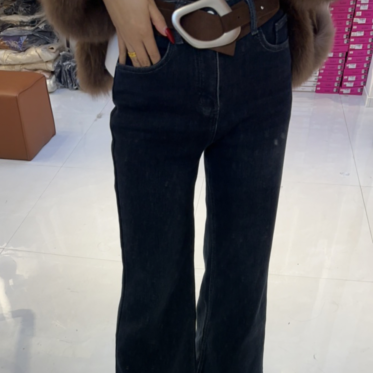 秋冬加绒宽松直筒阔腿牛仔裤女复古显瘦百搭垂感长裤