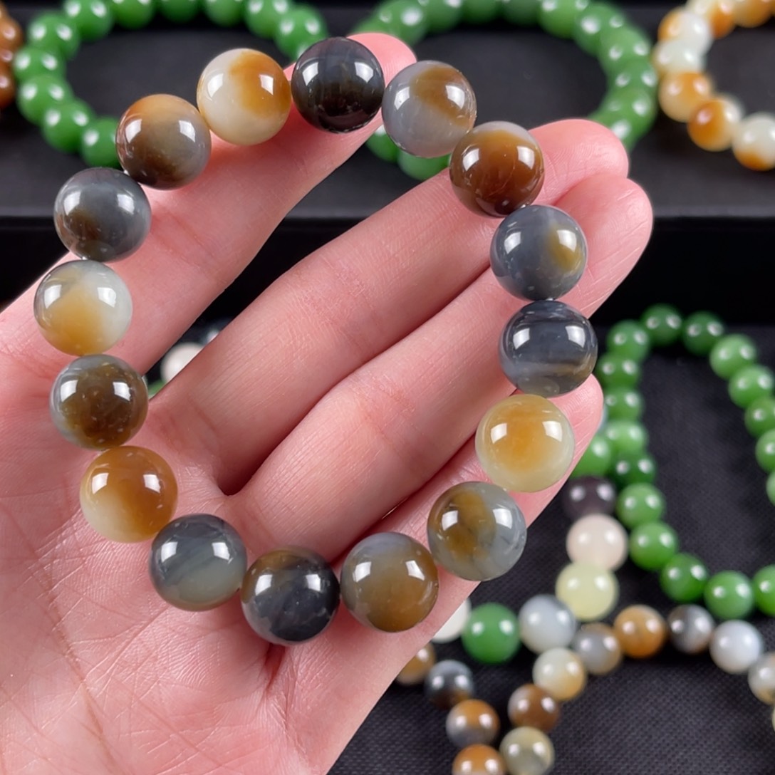 和田玉手串未镶嵌敌*微卡12