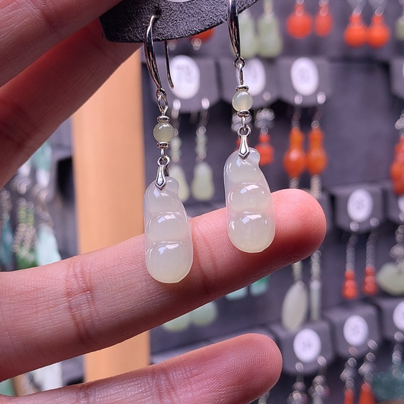 【闪购商品】和田玉耳饰银S925镶嵌