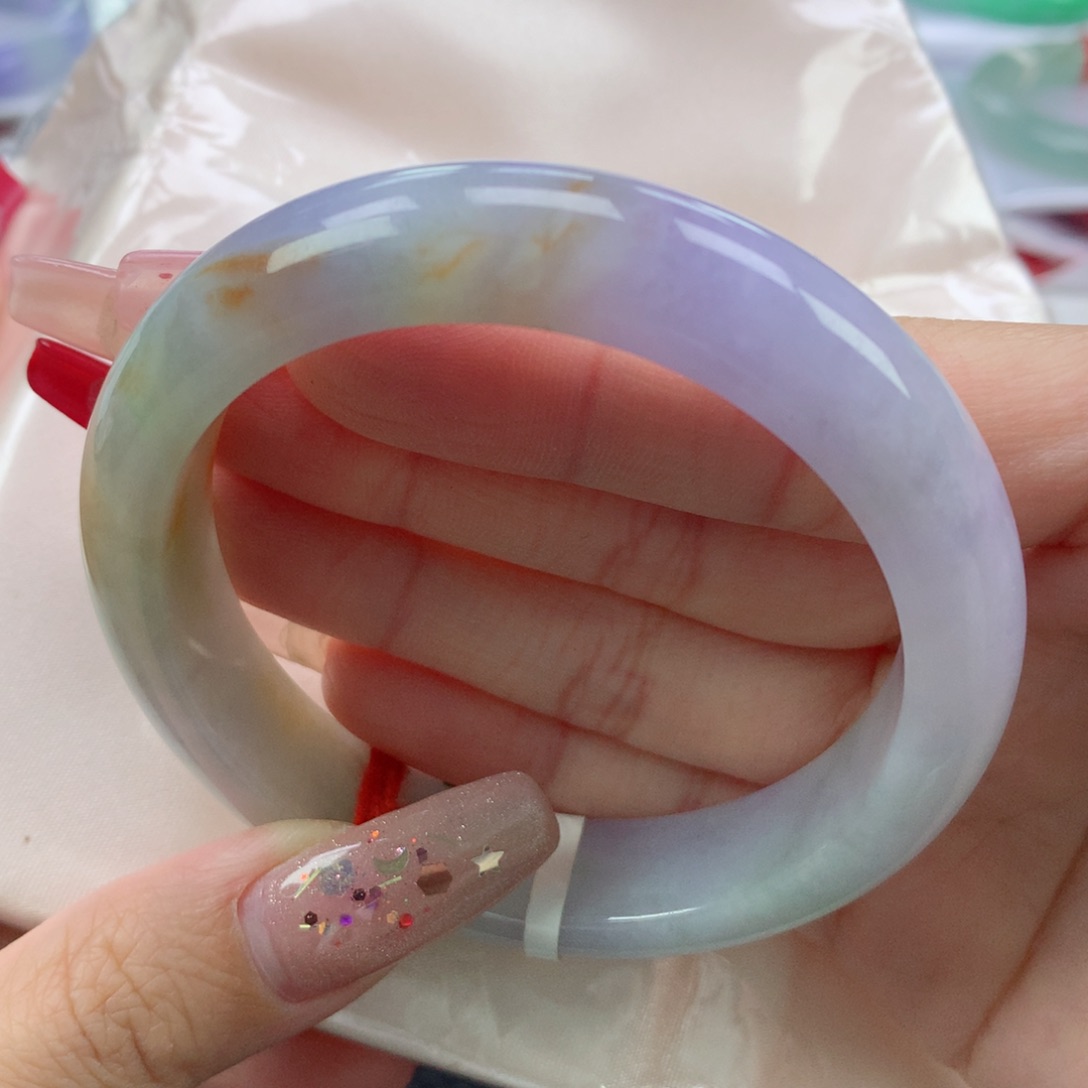 翡翠手镯未镶嵌57.3正圈三彩福禄寿