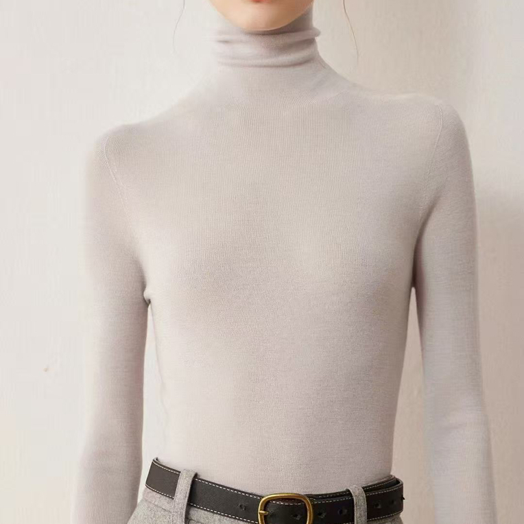 纯色高领修身针织打底套头毛衣女