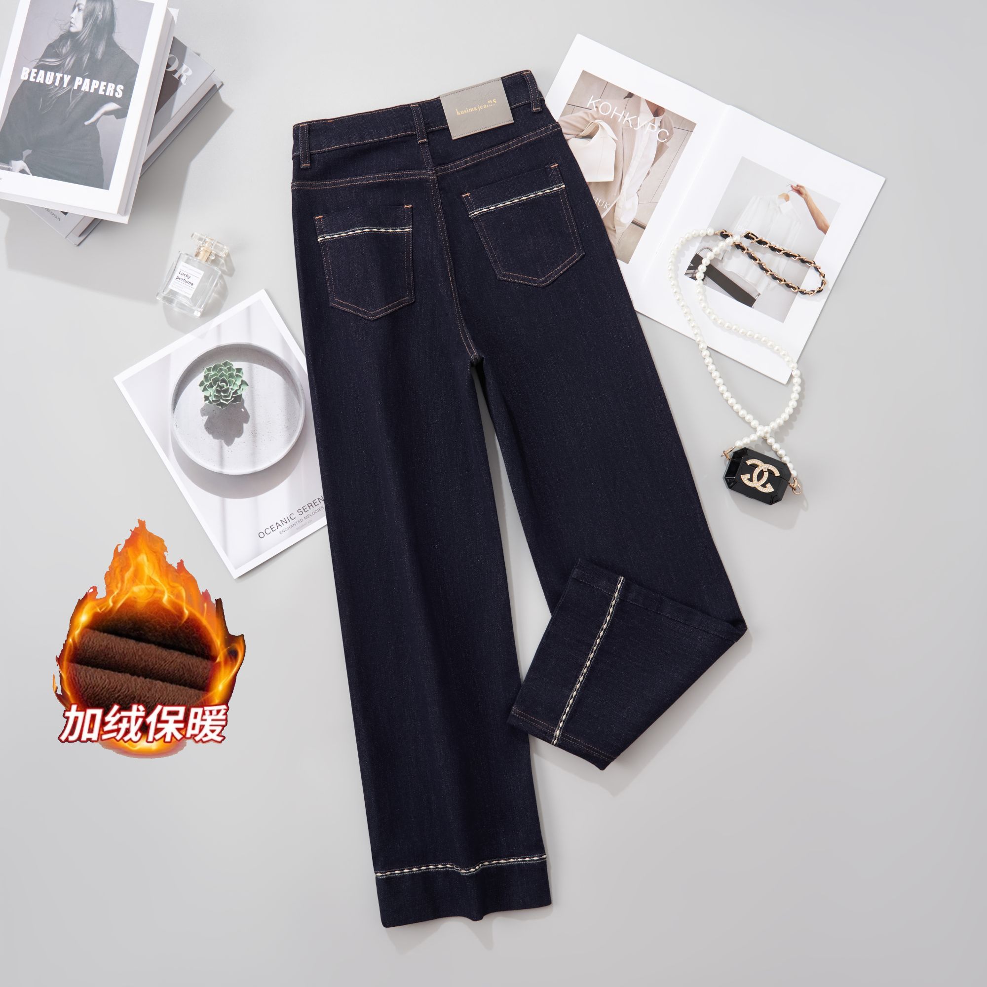 A 2025冬新款女款加绒加厚窄版牛仔裤烟管裤修身直筒裤9241