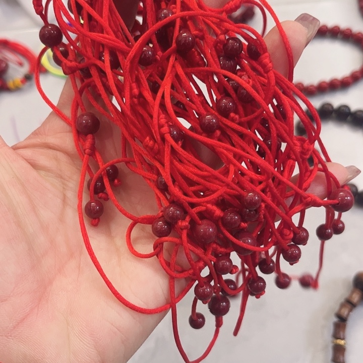 天然辰砂圆珠含辰沙工艺品转运珠脚链