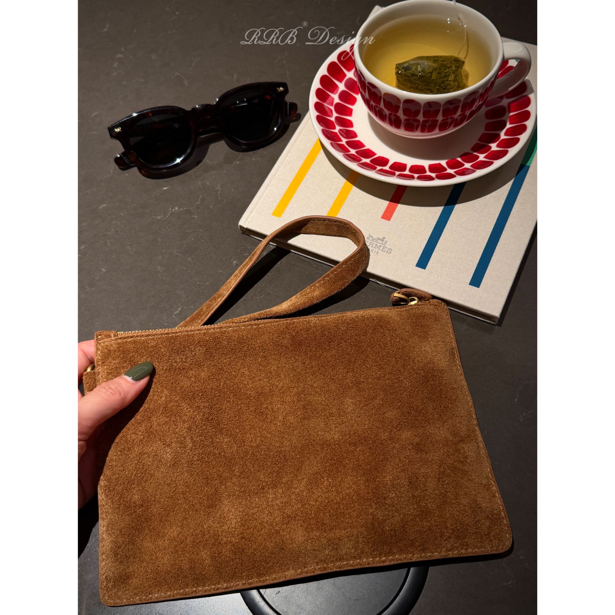 RRB Design 百搭翻毛皮小牛皮手拿包简约复古小手包