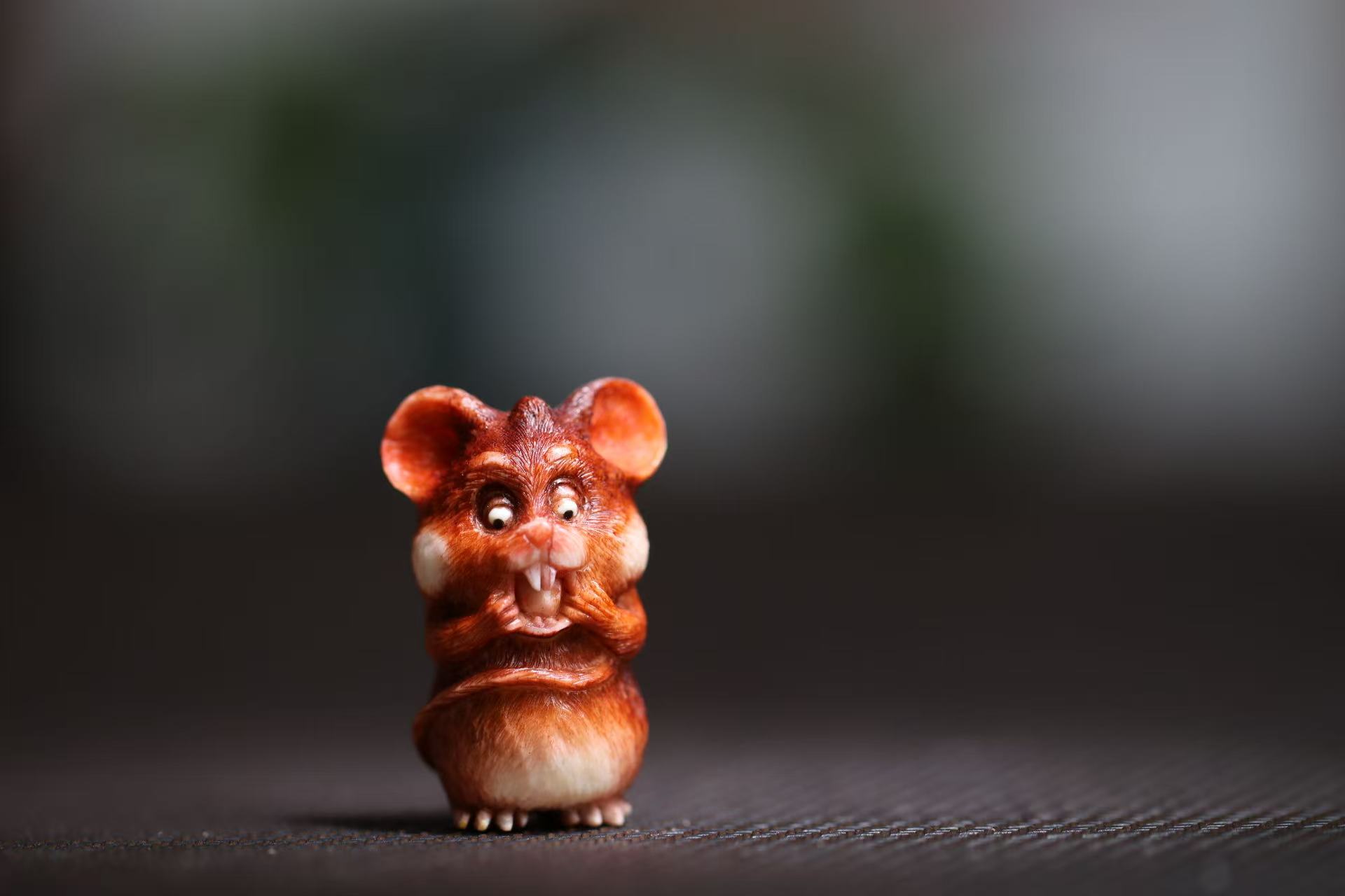 鼠 惊讶 尖叫 根付作品 文玩把件 纯手工 摆件 个性 潮流 送朋友