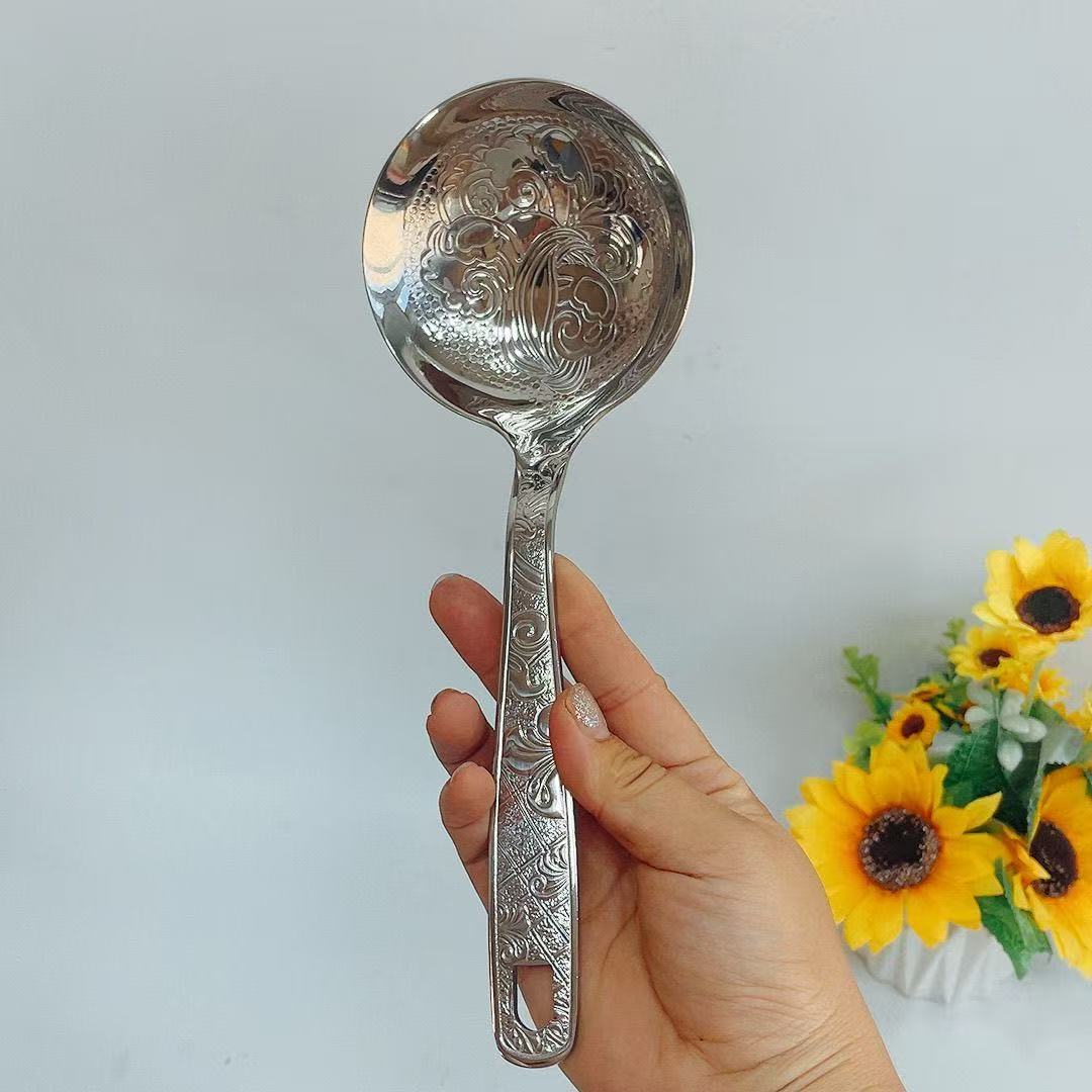 食品级不锈钢加厚高颜值勺雕花勺汤勺家用餐厅公用勺