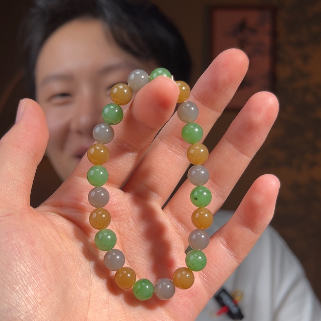 手串未镶嵌和田玉浅紫多宝8mm173