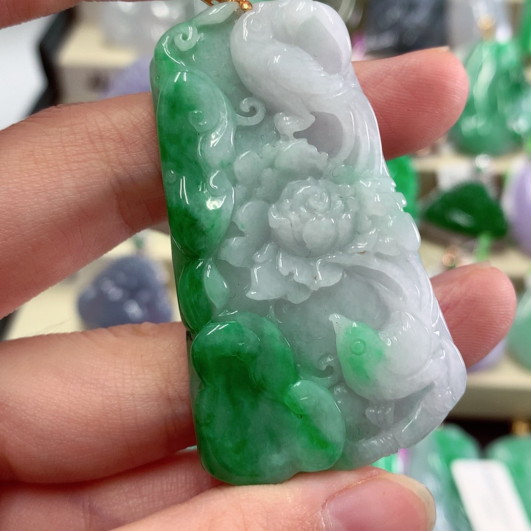 翡翠18K金镶嵌吊坠(不含链)