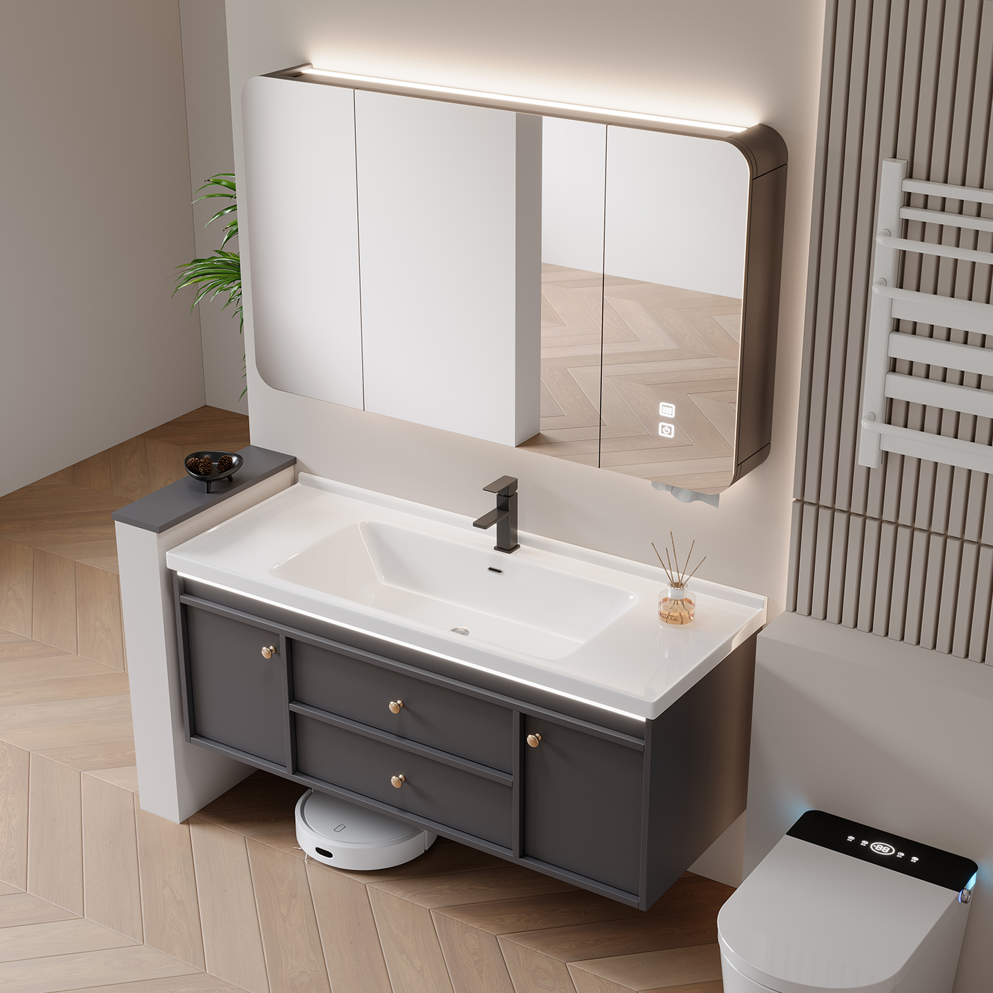 现代简约浴室柜组合卫生间陶瓷一体盆洗手洗脸池洗漱台面卫浴套装