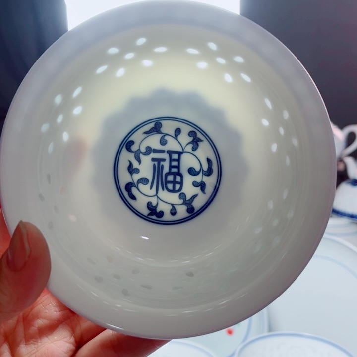 青花玲珑5寸饭碗福字
