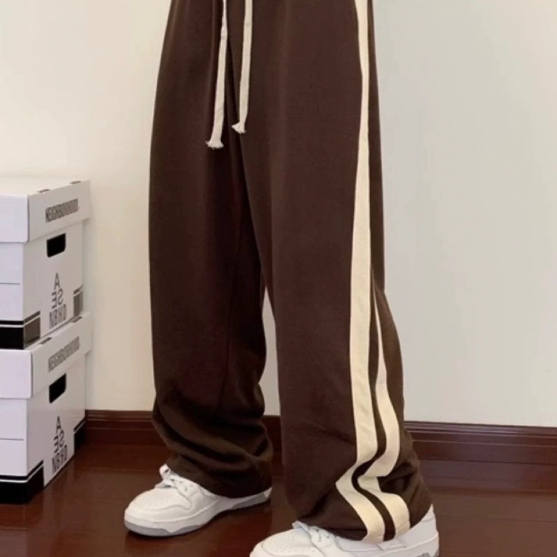 【撞色条纹】立体拼接休闲长裤垂感抗皱直筒简约轻奢男士棉感透气