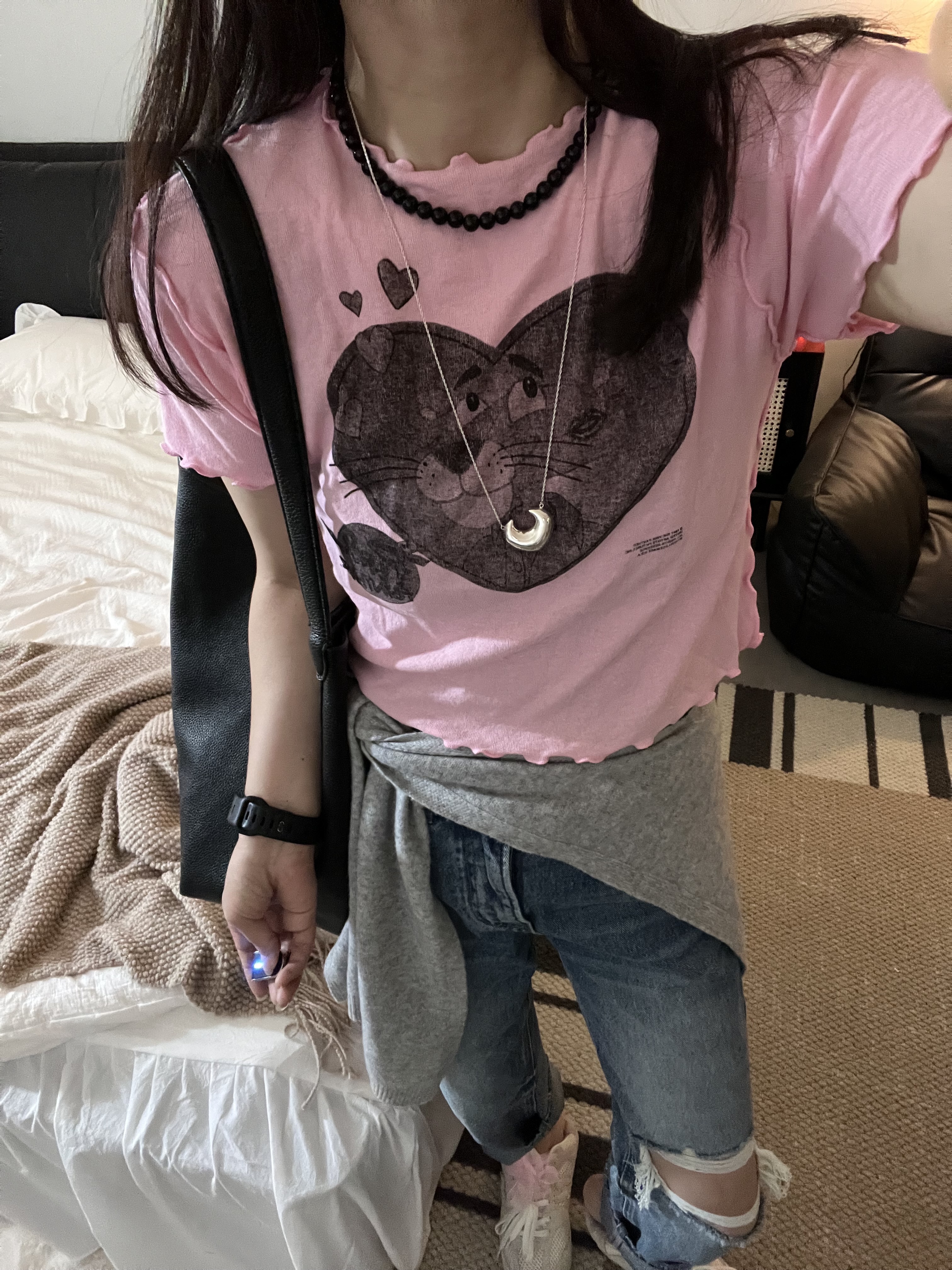 【Miss 程】东大门夏季新品木耳边短款T恤