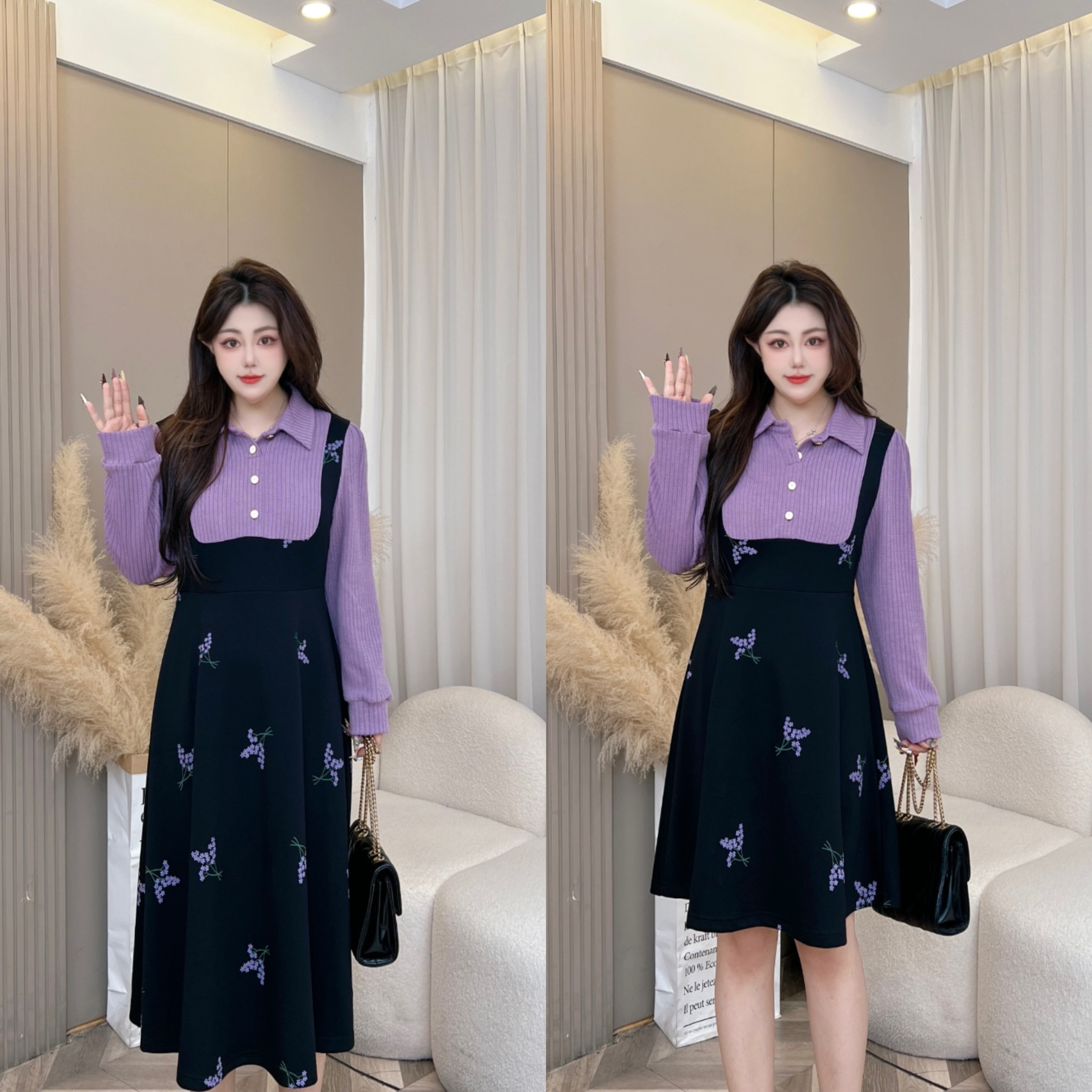 【玲胖胖 洛可甜心】宽松时尚百搭显瘦大码女装连衣裙LPP61935