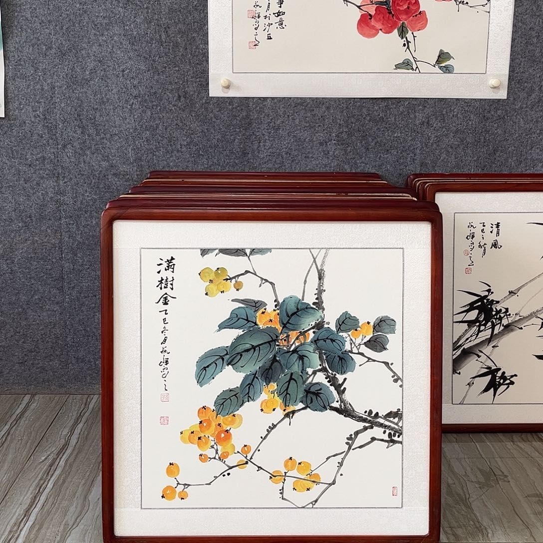 国画书画作品带框63×63