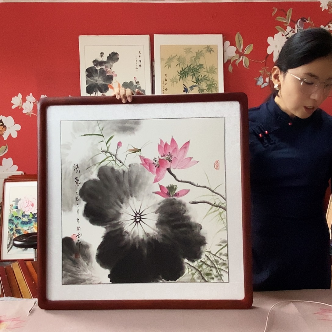 国画手写手绘带框包邮国画作品62✖️62
