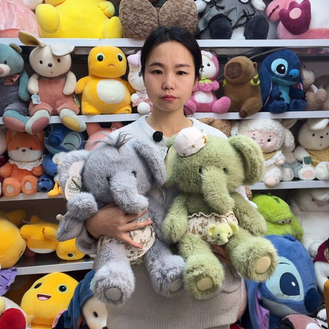 毛绒绿色➕灰色大象共两只