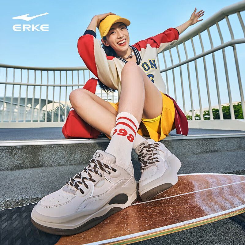 于适熊猫鸿星尔克女高帮板鞋运动休闲鞋2025秋季开学季学生老爹鞋