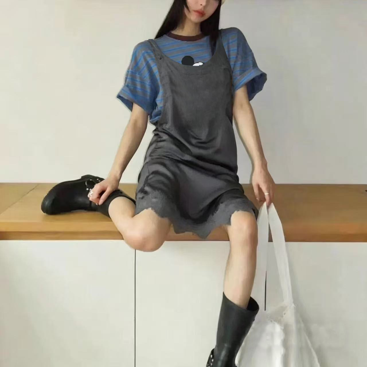 韩国2026新款卡通米奇印花条纹短袖T恤女夏季宽松减龄上衣