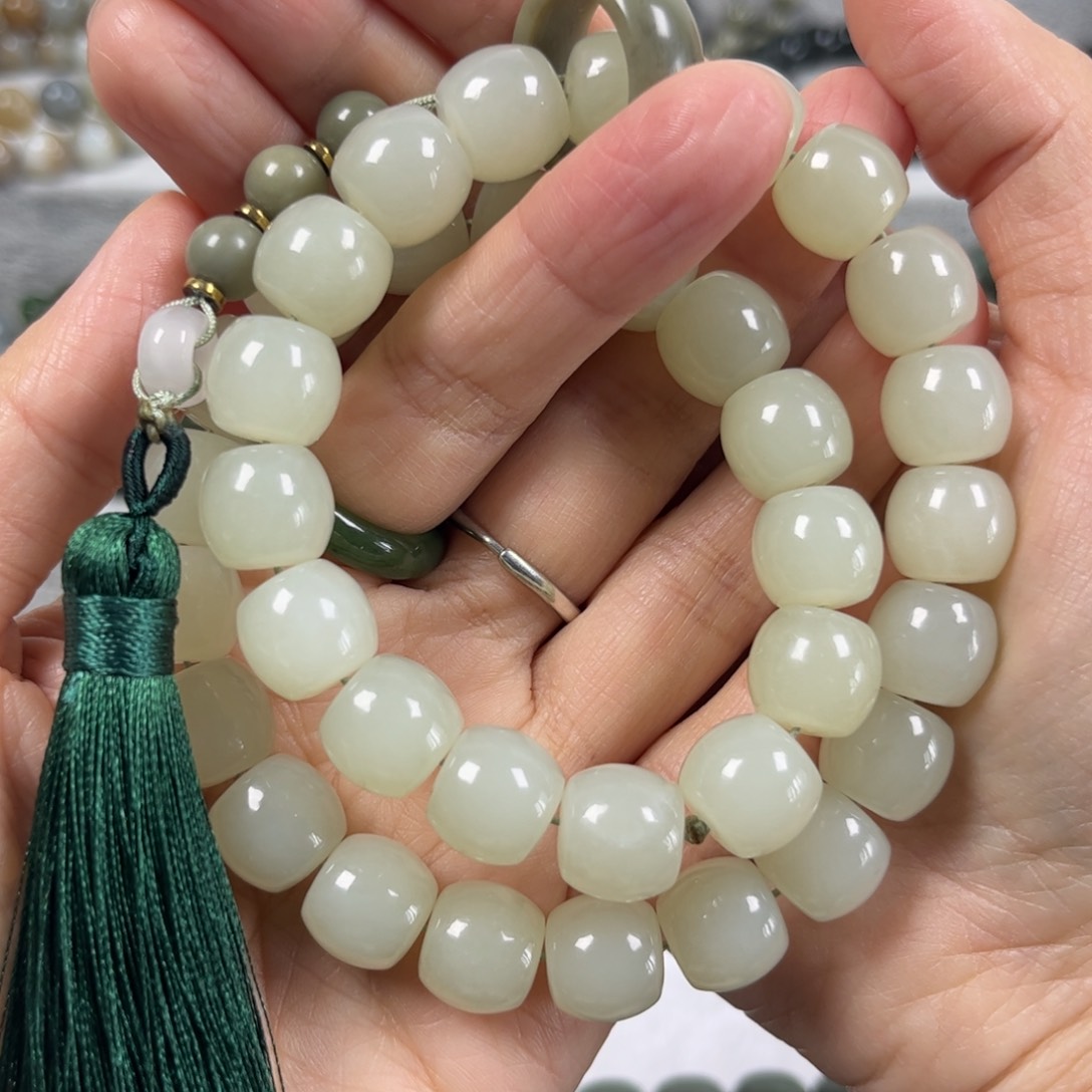 和田玉手链未镶嵌卡12苹果珠36颗珠子手持