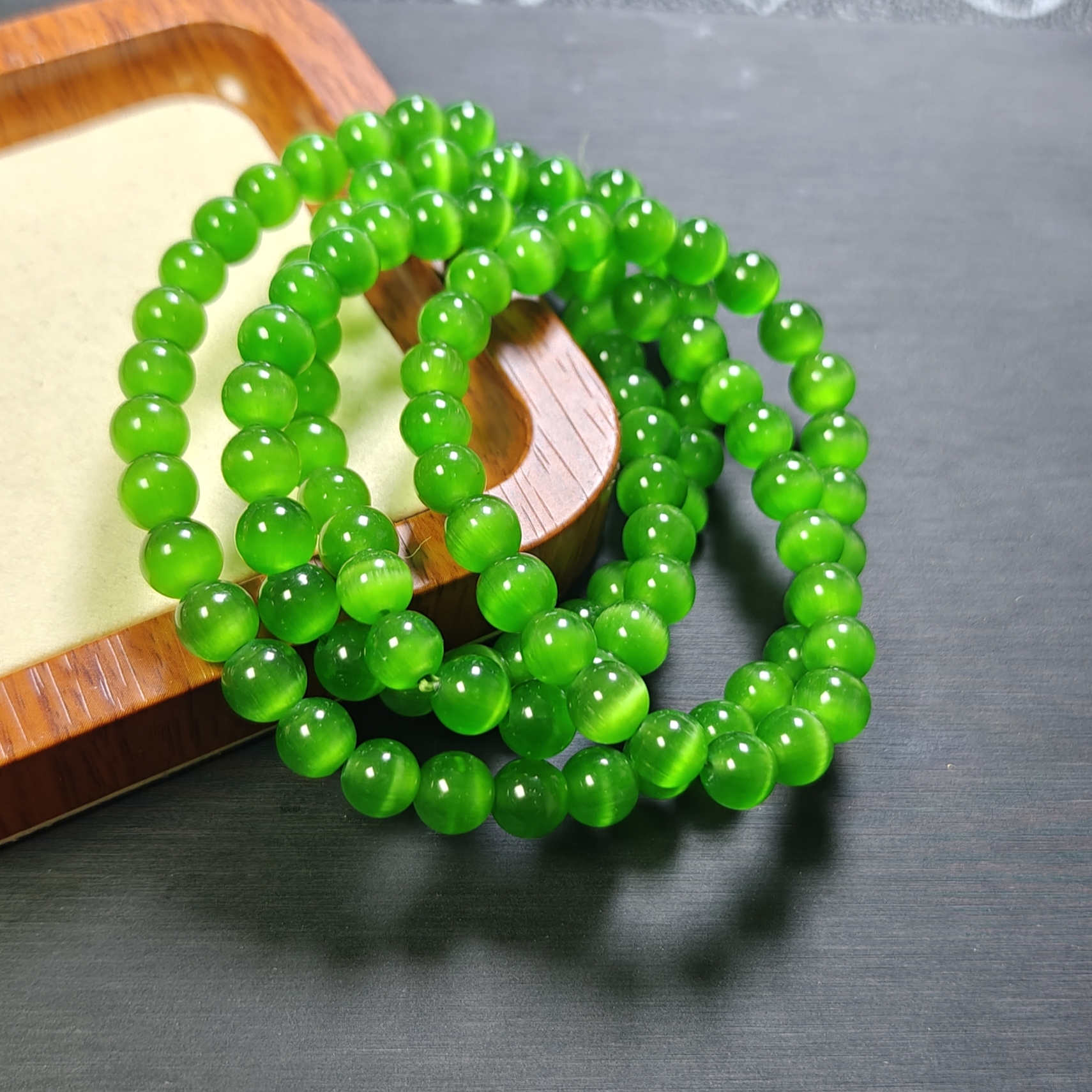 [停业清货]碧绿色猫眼7m108佛珠项链-081-多样性发一