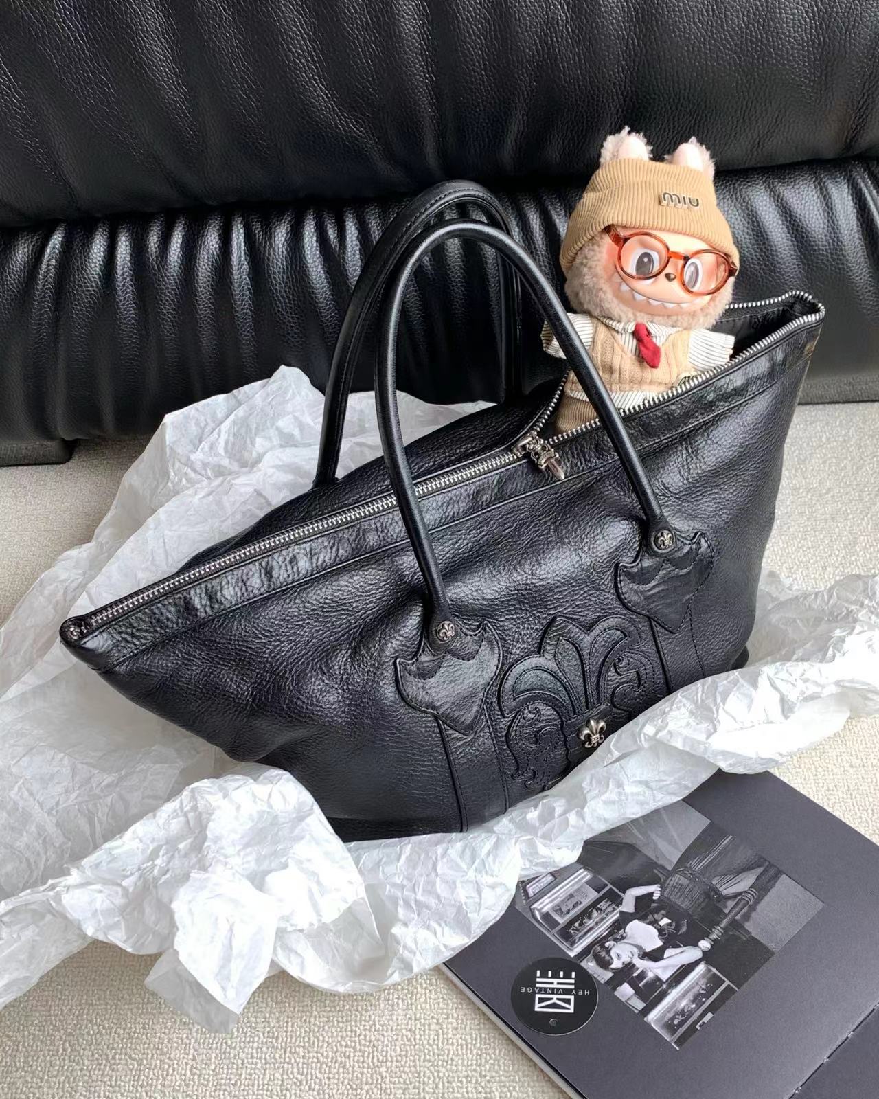 95新 Chrome Hearts/克罗心 黑银monica饺子包 25cm 16029957